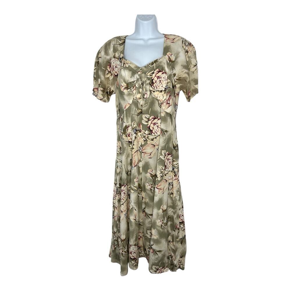 Brittany Nicole Vintage‎ 90s Dress Womens 16 Green Floral Bow Cottagecore USA
